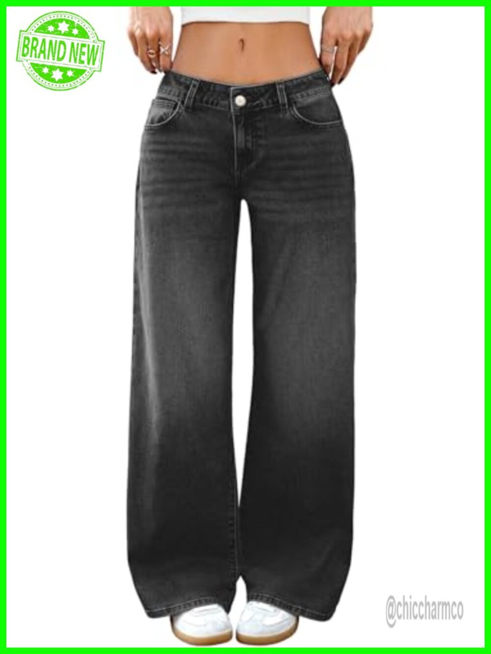 ELLEVEN Low Rise Baggy Jeans Womens Y2K Wide Leg Stretch Denim Pants